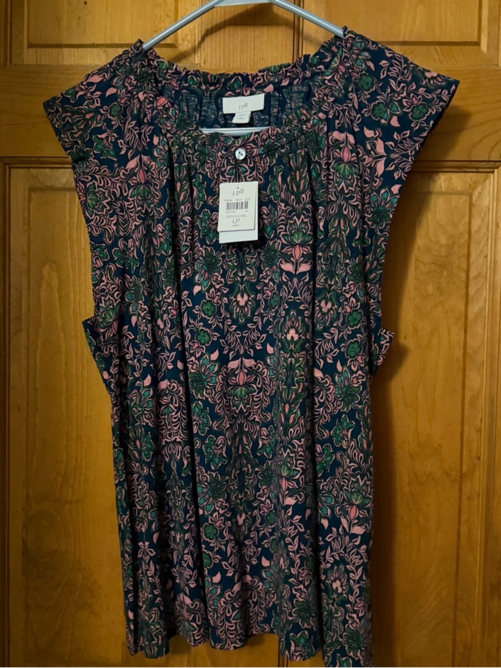 J. Jill Navy Tank Top with Pink & Green Floral Print